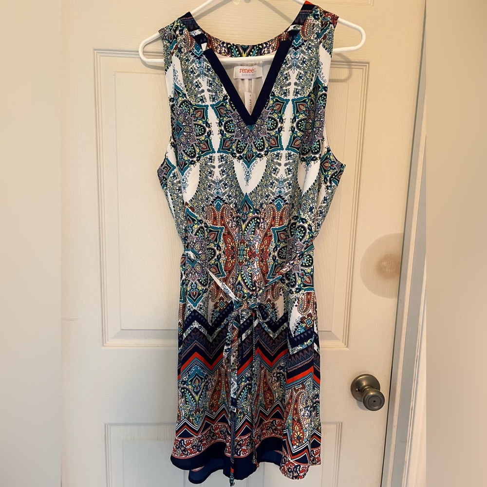 Renee C Dress Women XL Blue Boho Paisley Dress